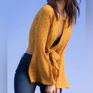 Charlotte Russe Mustard Polkadot Cutout Tie Front Crop Top Size XS